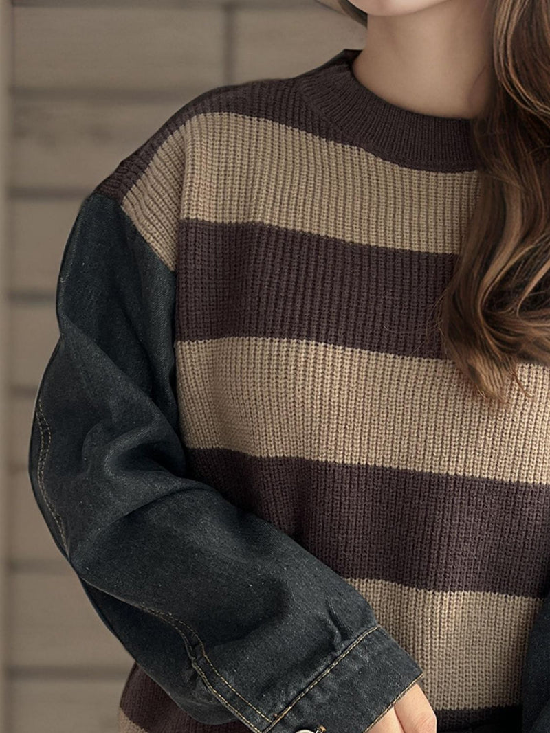 Hazel Blues® |  Contrast Round Neck Long Sleeve Sweater