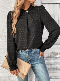 Hazel Blues® |  Swiss Dot Mock Neck Long Sleeve Blouse