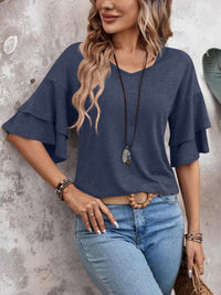 Hazel Blues® |  V-Neck Half Sleeve Blouse