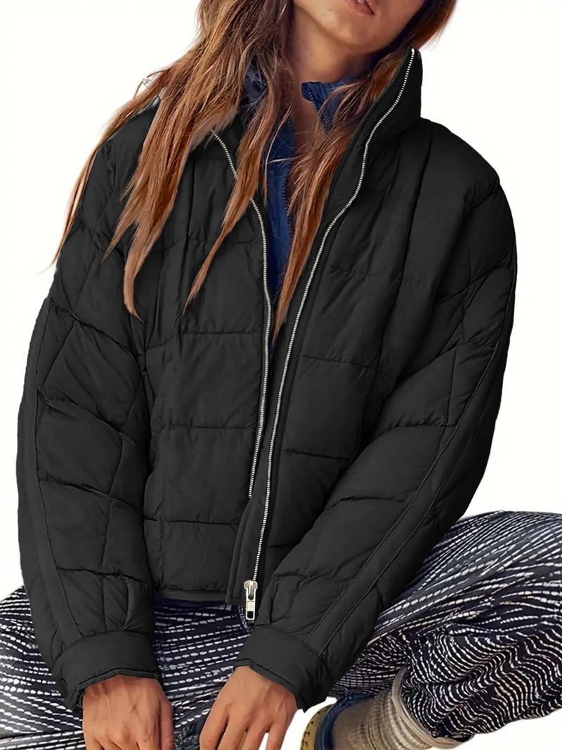 Hazel Blues® |  Pocketed Plaid Quilted Zip Up Winter Coat