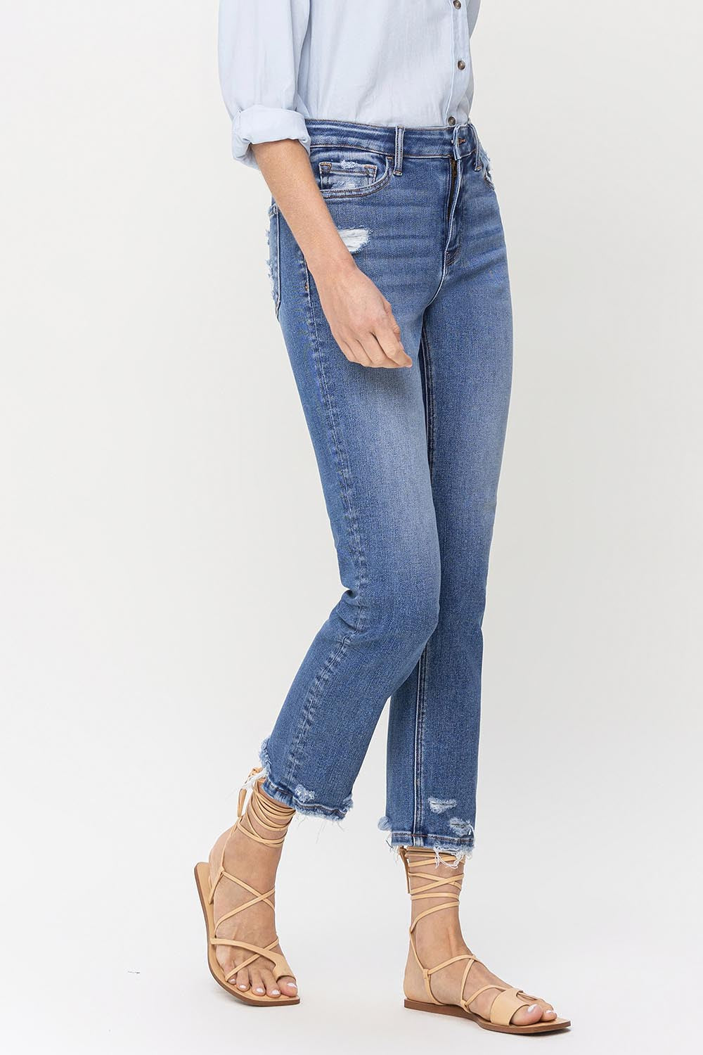 Hazel Blues® |  Lovervet High Rise Raw Hem Straight Jeans