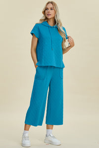 Hazel Blues® |  Double Take Texture Drawstring Short Sleeve Hoodie and Pocketed Pants Set