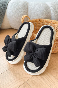 Hazel Blues® |  Bow Waffle-Knit Platform Slippers