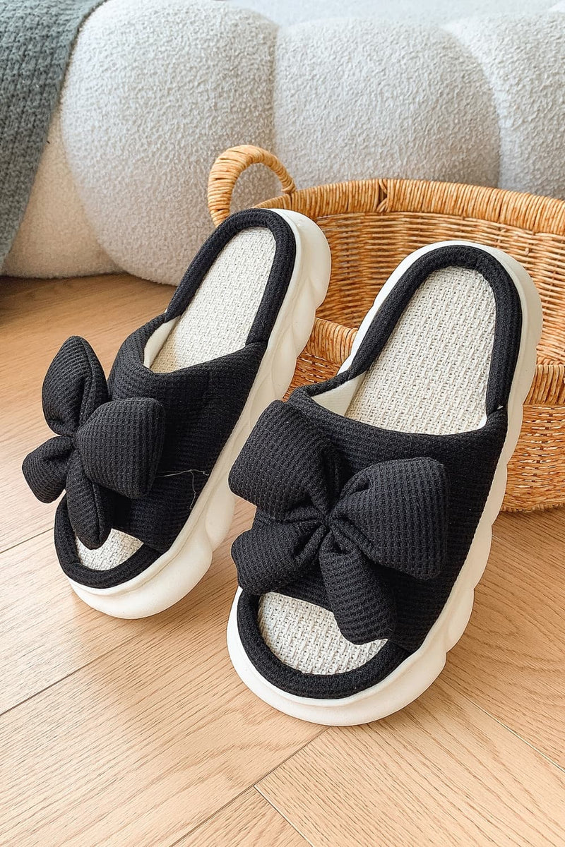 Hazel Blues® |  Bow Waffle-Knit Platform Slippers