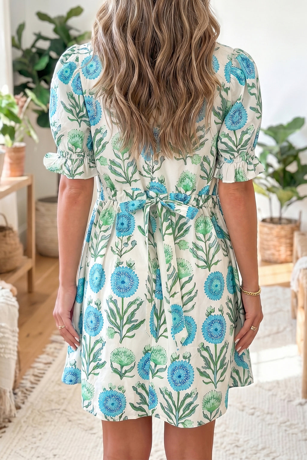 Half Button Floral Print Frilly Short Sleeve Dress | Floral Short Sleeve Button Dress
