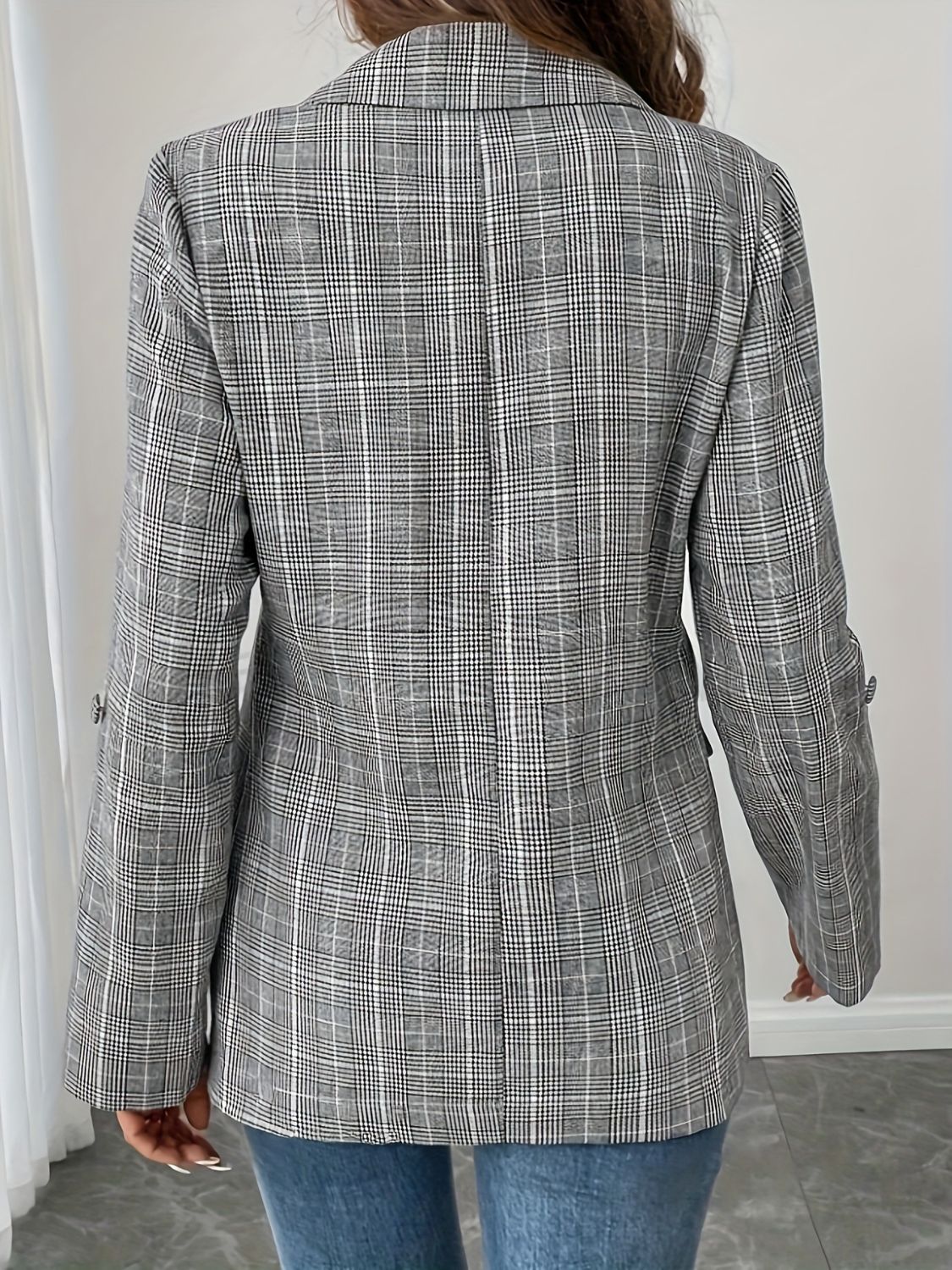 Hazel Blues® |  Single-Breasted Lapel Collar Plaid Blazer