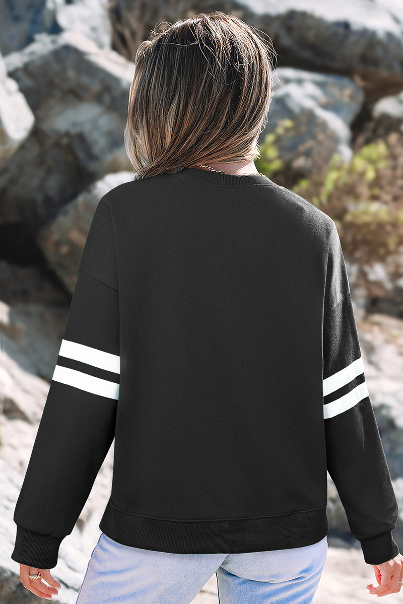 Hazel Blues® |  Evergreen Varsity Striped Detail Drop Shoulder Oversized Sweatshirt