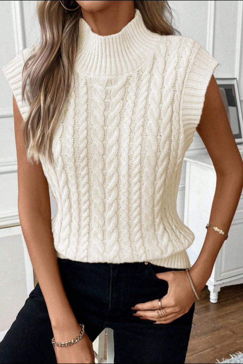 Hazel Blues® |  Cable Knit Turtleneck Sweater Vest