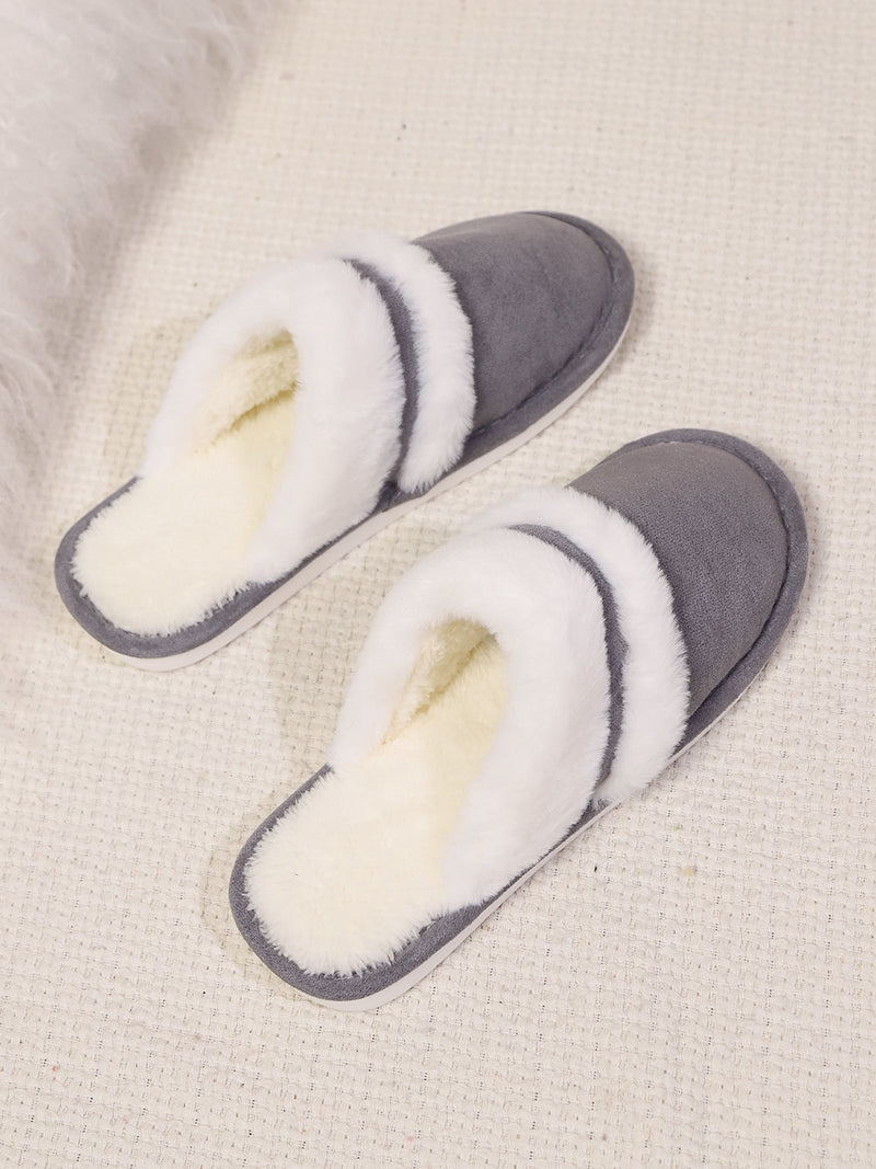 Hazel Blues® |  Contrast Faux Fur Round Toe Slippers