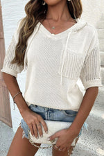 Hazel Blues® |  Drawstring Half Sleeve Hooded Sweater
