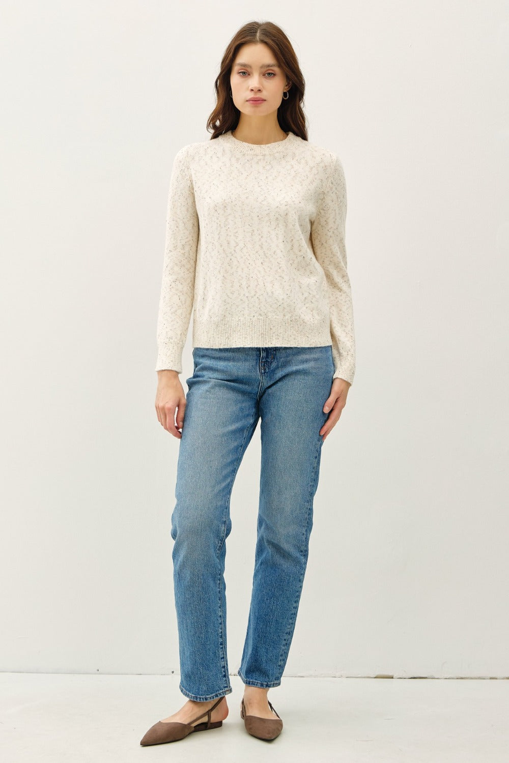 Hazel Blues® |  Be Cool Heathered Round Neck Long Sleeve Sweater