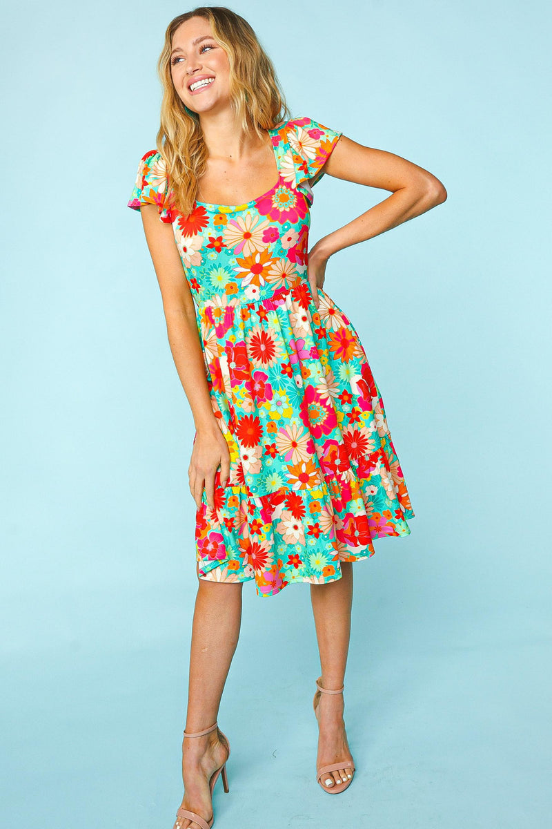 Hazel Blues® |  Haptics Floral Square Neck Short Sleeve Dress