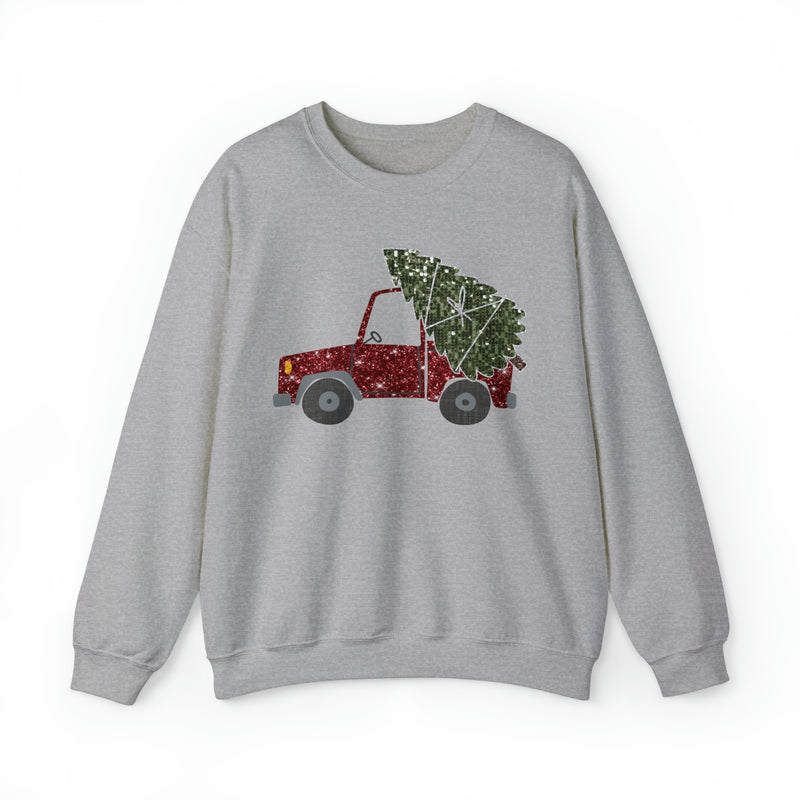 Hazel Blues® |  Christmas Tree Truck Faux Glitter Graphic Sweatshirt