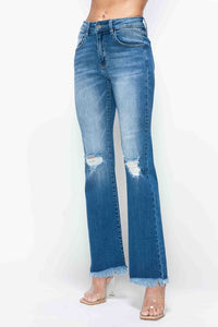 Hazel Blues® |  bytos Raw Hem Distressed High Rise Bootcut Jeans