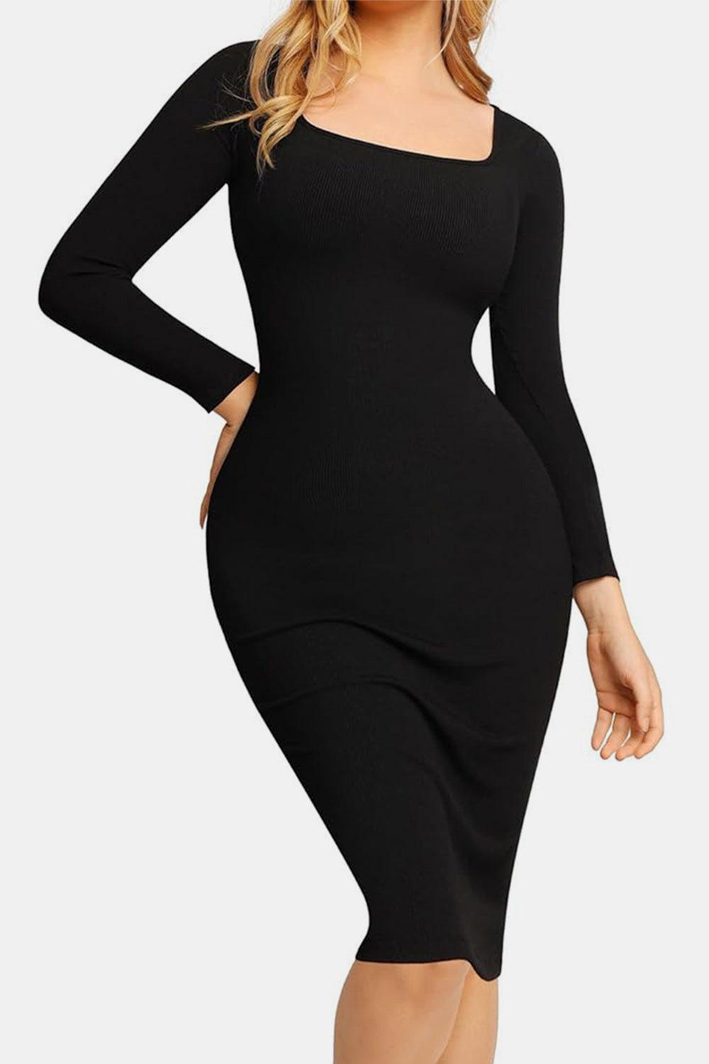 Hazel Blues® |  Basic Bae Built-In Shapewear Square Neck Long Sleeve Dress