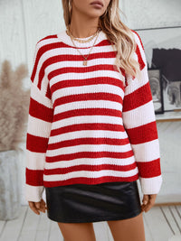 Hazel Blues® |  Striped Round Neck Long Sleeve Sweater