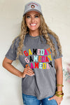 Hazel Blues® |  Gray Colorful GAME DAY Graphic Crew T Shirt