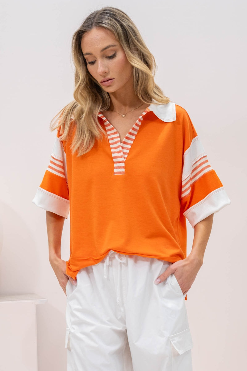 Hazel Blues® |  Hailey & Co Contrast Stripe Polo Shirt