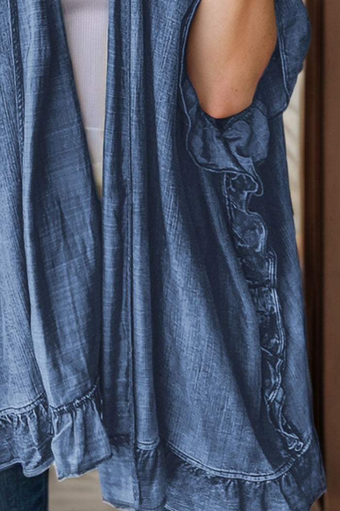 Hazel Blues® |  Ruffled Open Front Denim Top