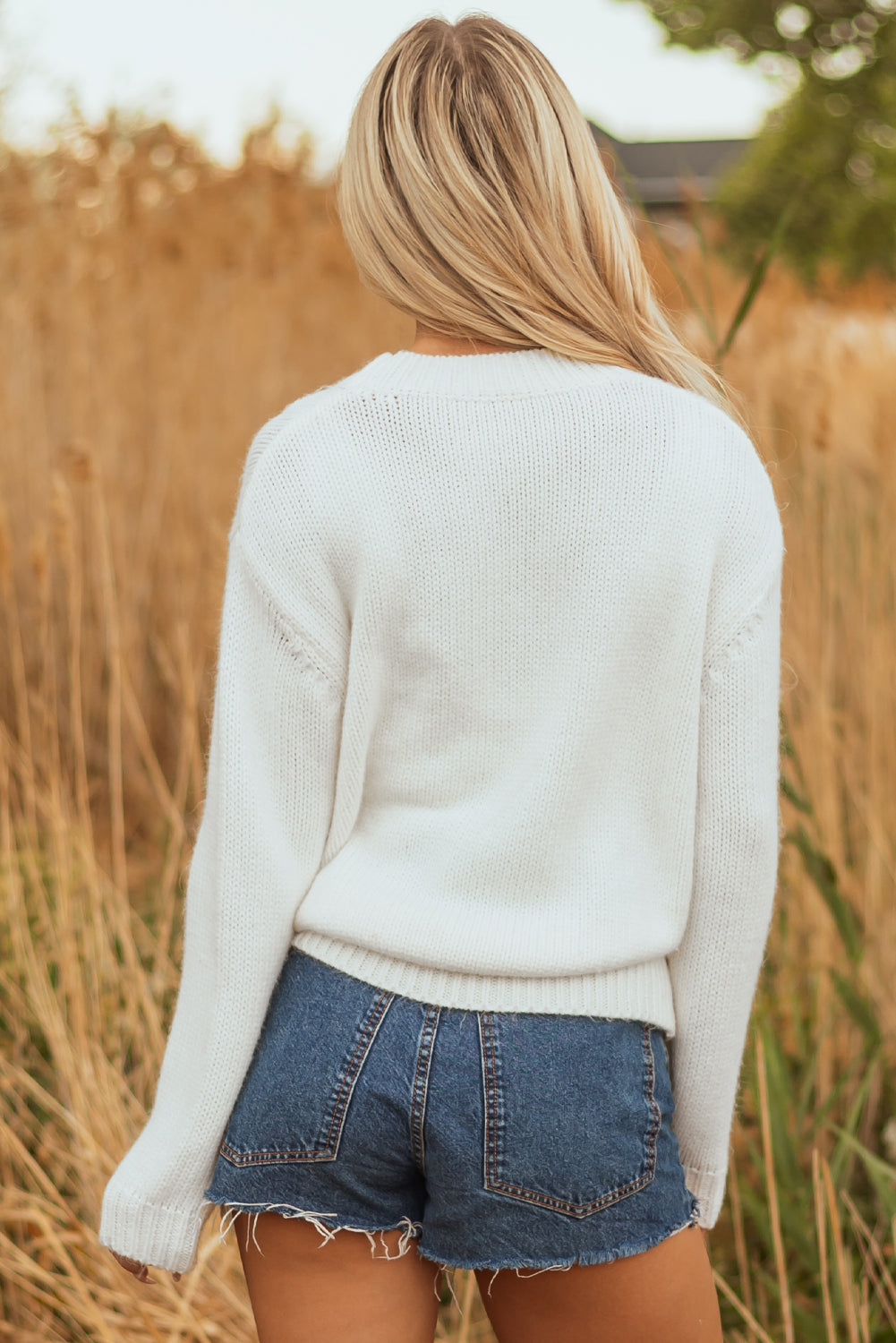 Hazel Blues® |  White Embroidered Bow Boots Graphic Drop Shoulder Sweater
