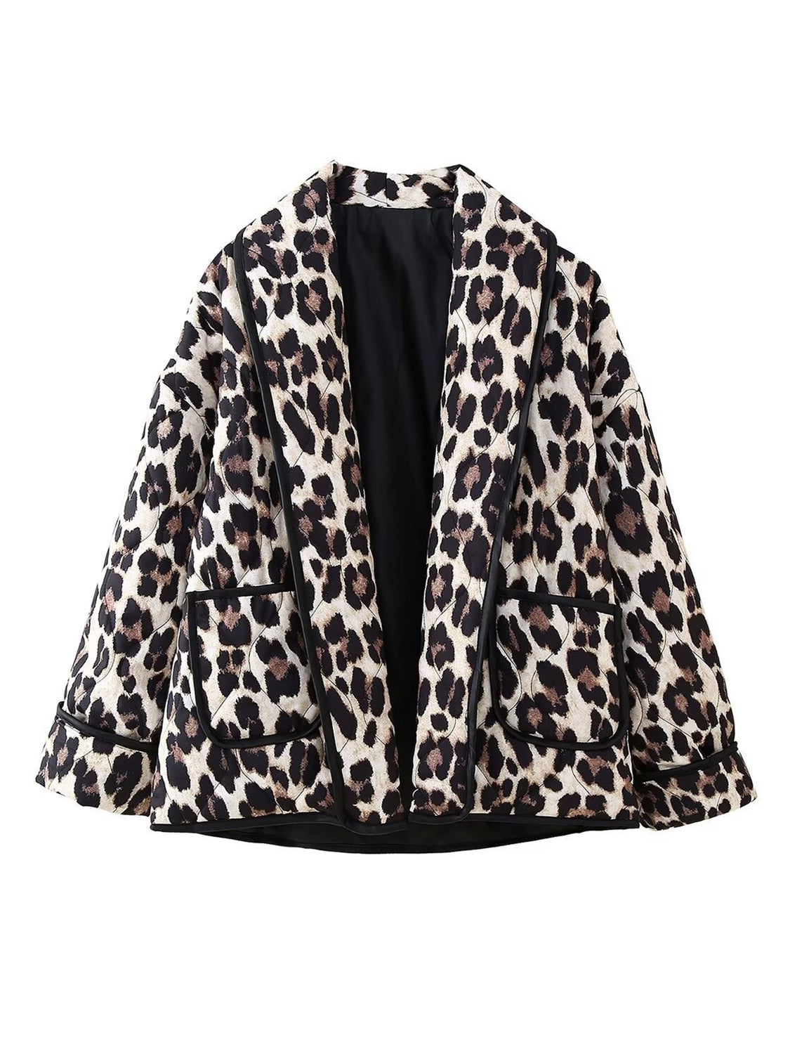 Hazel Blues® |  Leopard Open Front Long Sleeve Outerwear