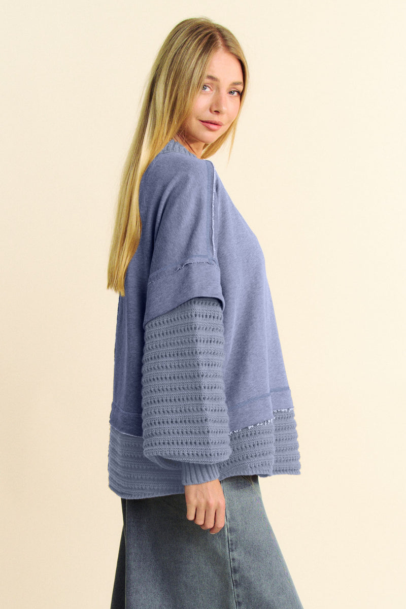 Hazel Blues® |  Davi & Dani Faux Layered Round Neck Sweater