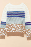 Hazel Blues® |  Leopard Striped Round Neck Crochet Knit Top