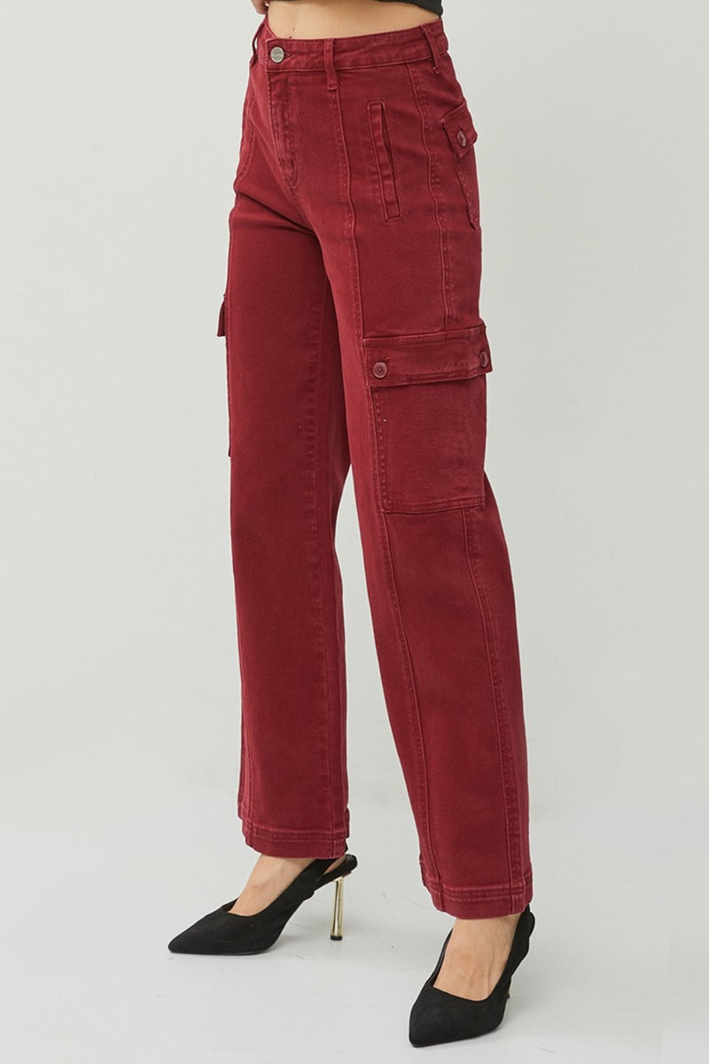 Hazel Blues® |  RISEN High Rise Wide Leg Cargo Jeans