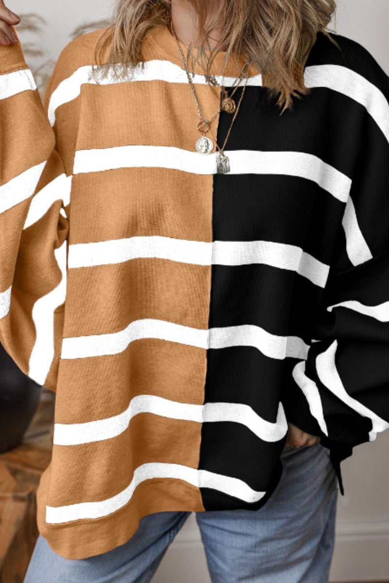 Hazel Blues® |  Contrast Striped Long Sleeve Sweatshirt