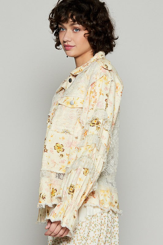 Hazel Blues® |  POL Raw Hem Lace Patch Flounce Sleeve Jacket