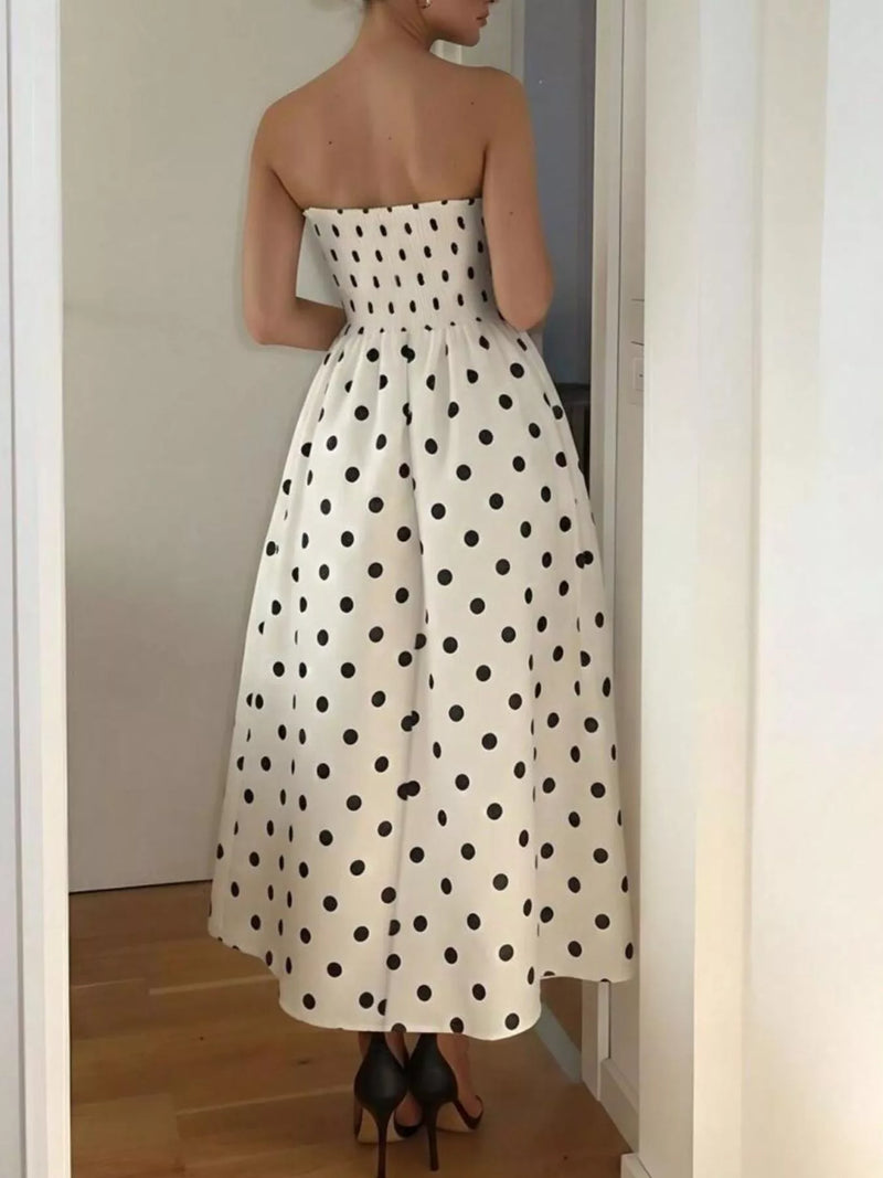 polka dot strapless midi dress Polka Dot Strapless Midi Dress