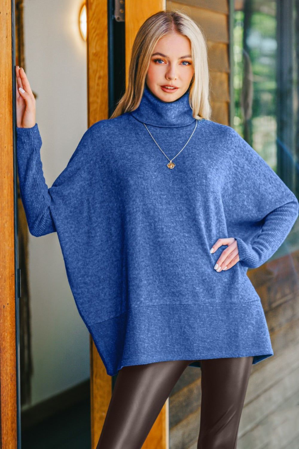 Hazel Blues® |  Zenana Brushed Melange Hacci Turtleneck Sweater