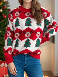 Hazel Blues® |  Christmas Element Round Neck Long Sleeve Sweater