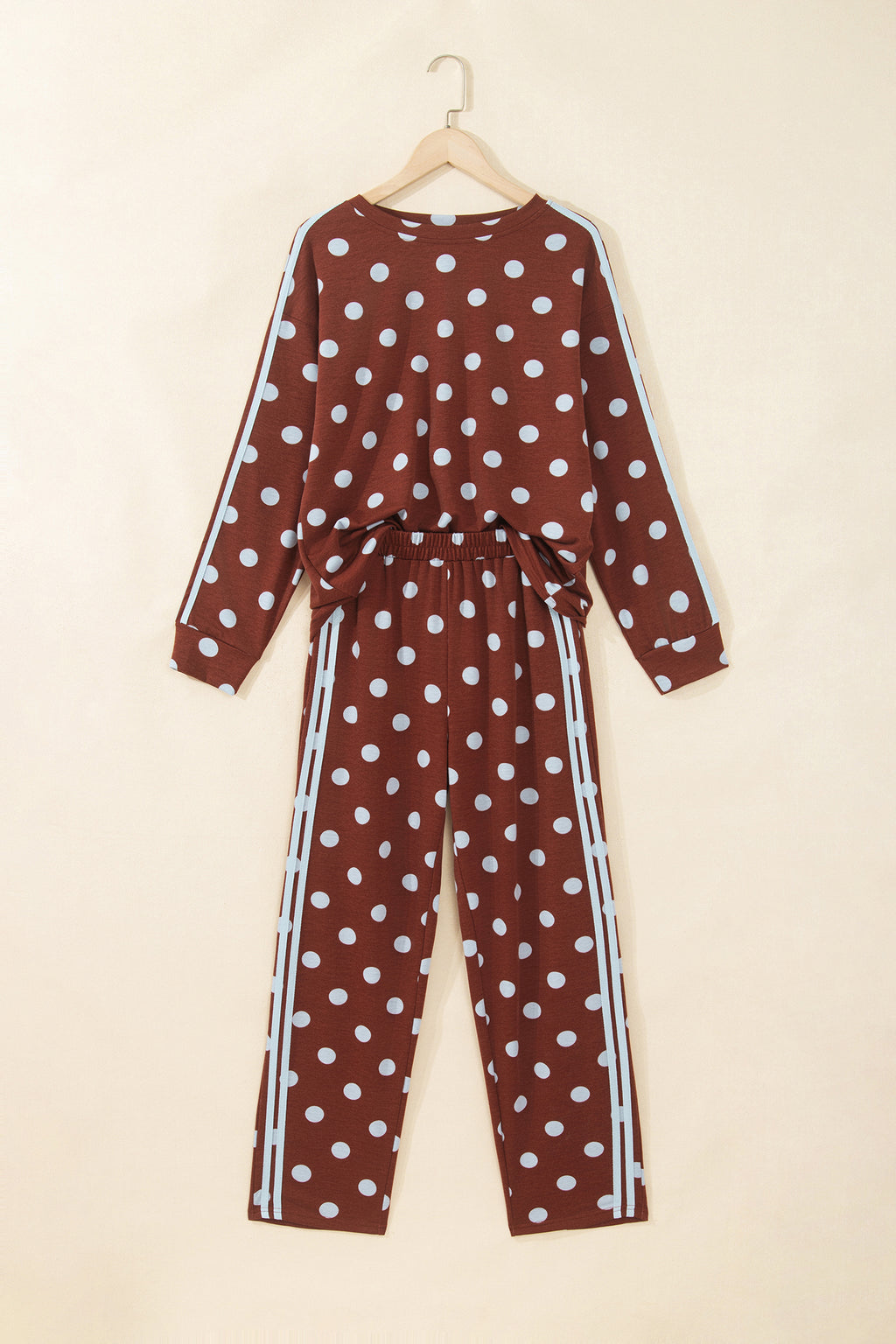 Polka Pace Brown Side-Stripe Pants Set