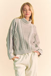 Hazel Blues® |  Davi & Dani Cable-Knit Turtleneck Dropped Shoulder Sweater