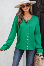 Hazel Blues® |  Bright Green Solid Color Knit Button Drop Shoulder Sweater Cardigan