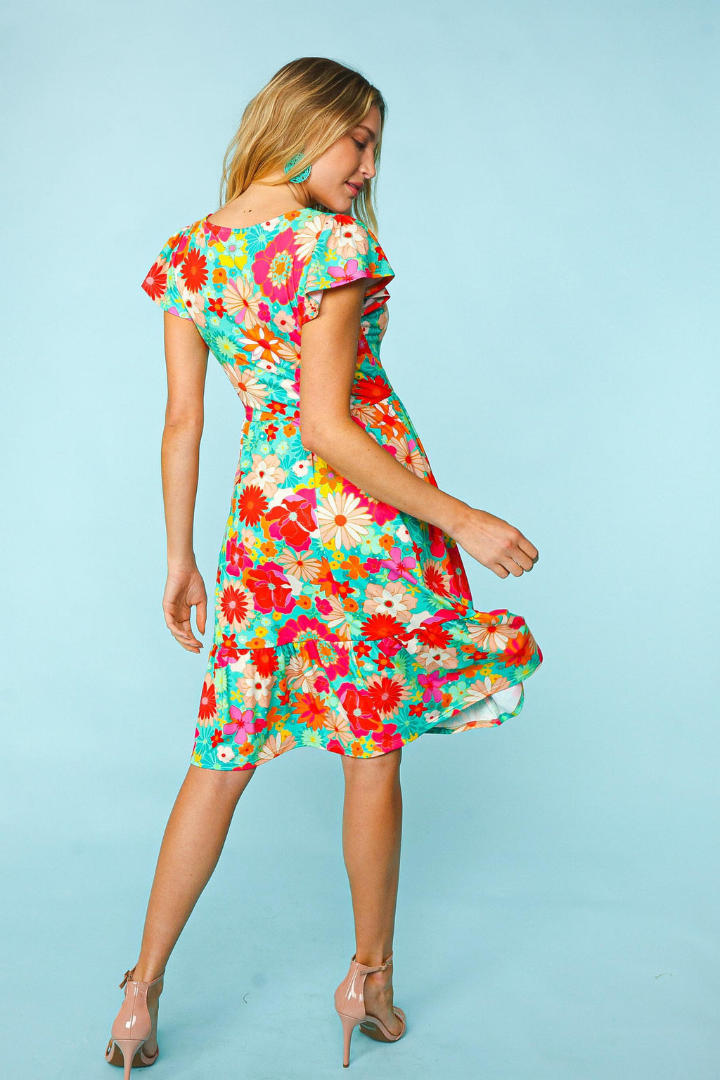 Hazel Blues® |  Haptics Floral Square Neck Short Sleeve Dress