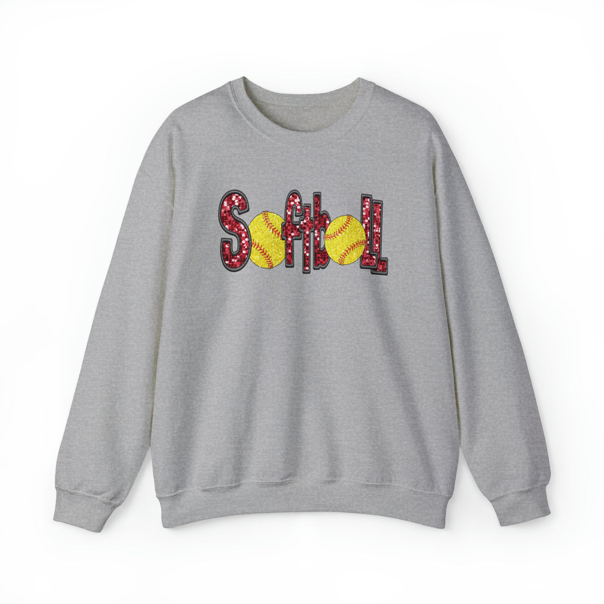 3Blues Designs |   Hazel Blues® |  Softball Faux Chenille Sequin Patches Sweatshirt: Red