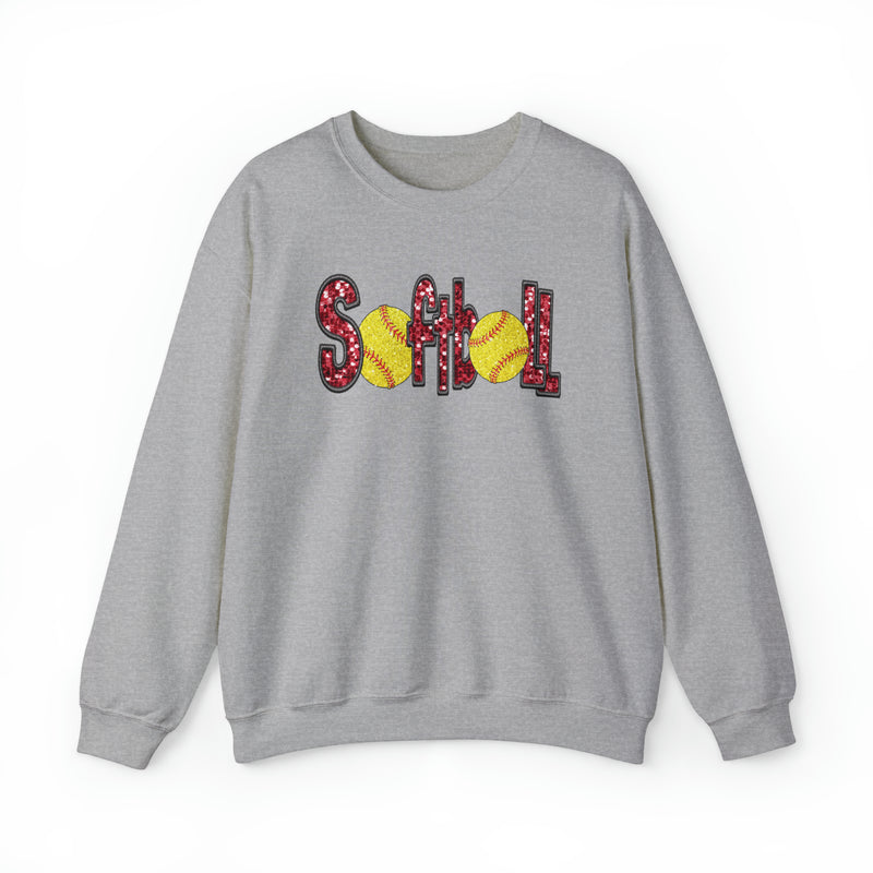 Hazel Blues® |  Softball Faux Chenille Sequin Patches Sweatshirt: Red