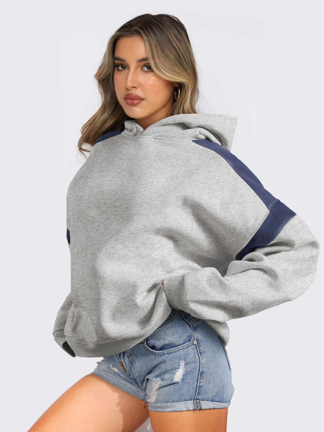 Hazel Blues® |  Contrast Dropped Shoulder Long Sleeve Hoodie