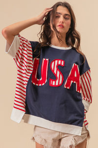 Hazel Blues® |  BiBi USA Letter Patchwork Contrast Short Sleeve T-Shirt