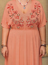 Hazel Blues® | Frill Embroidered V-Neck Half Sleeve Maxi Dress