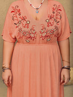 Hazel Blues® | Frill Embroidered V-Neck Half Sleeve Maxi Dress