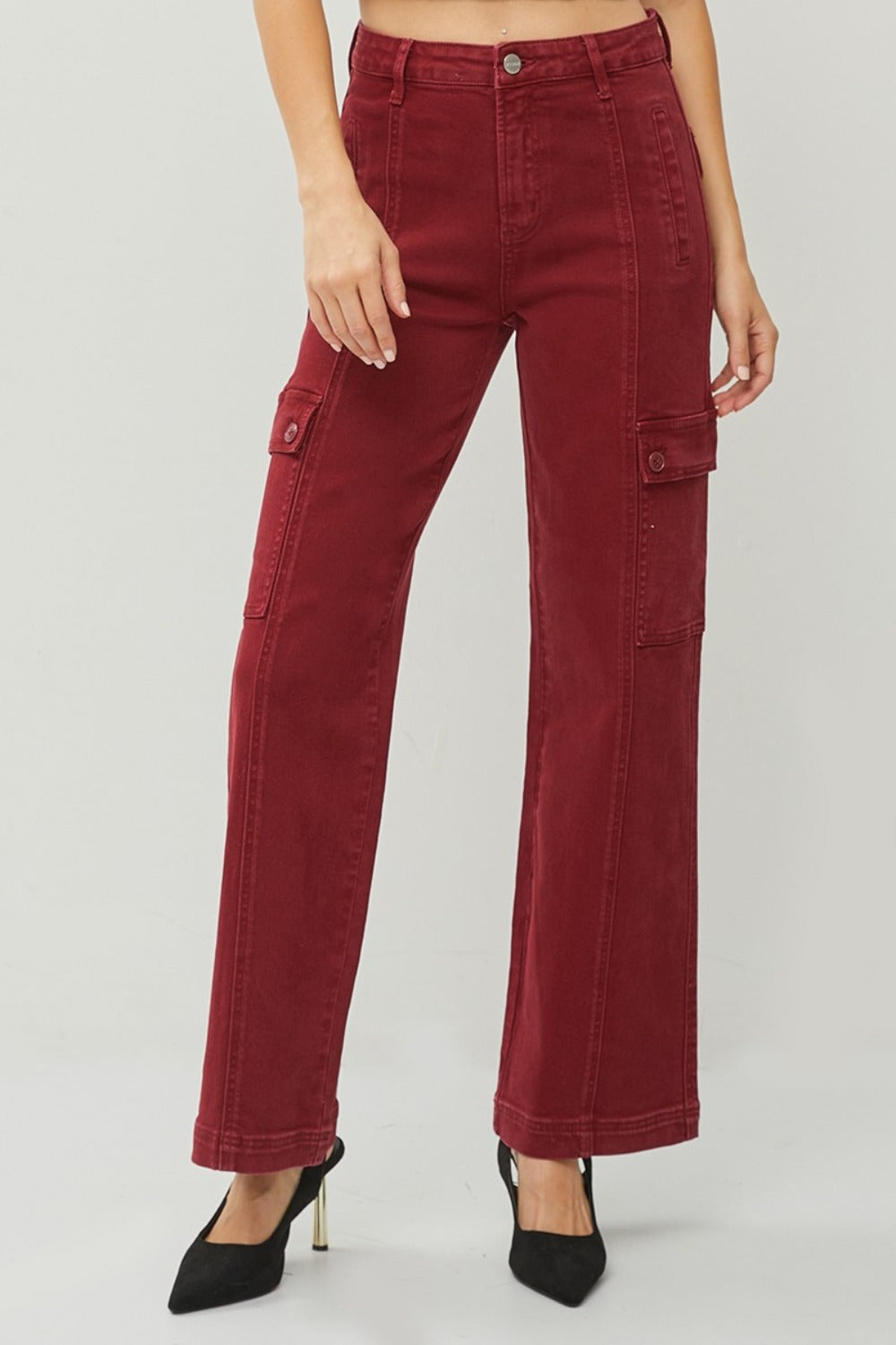 Hazel Blues® |  RISEN High Rise Wide Leg Cargo Jeans