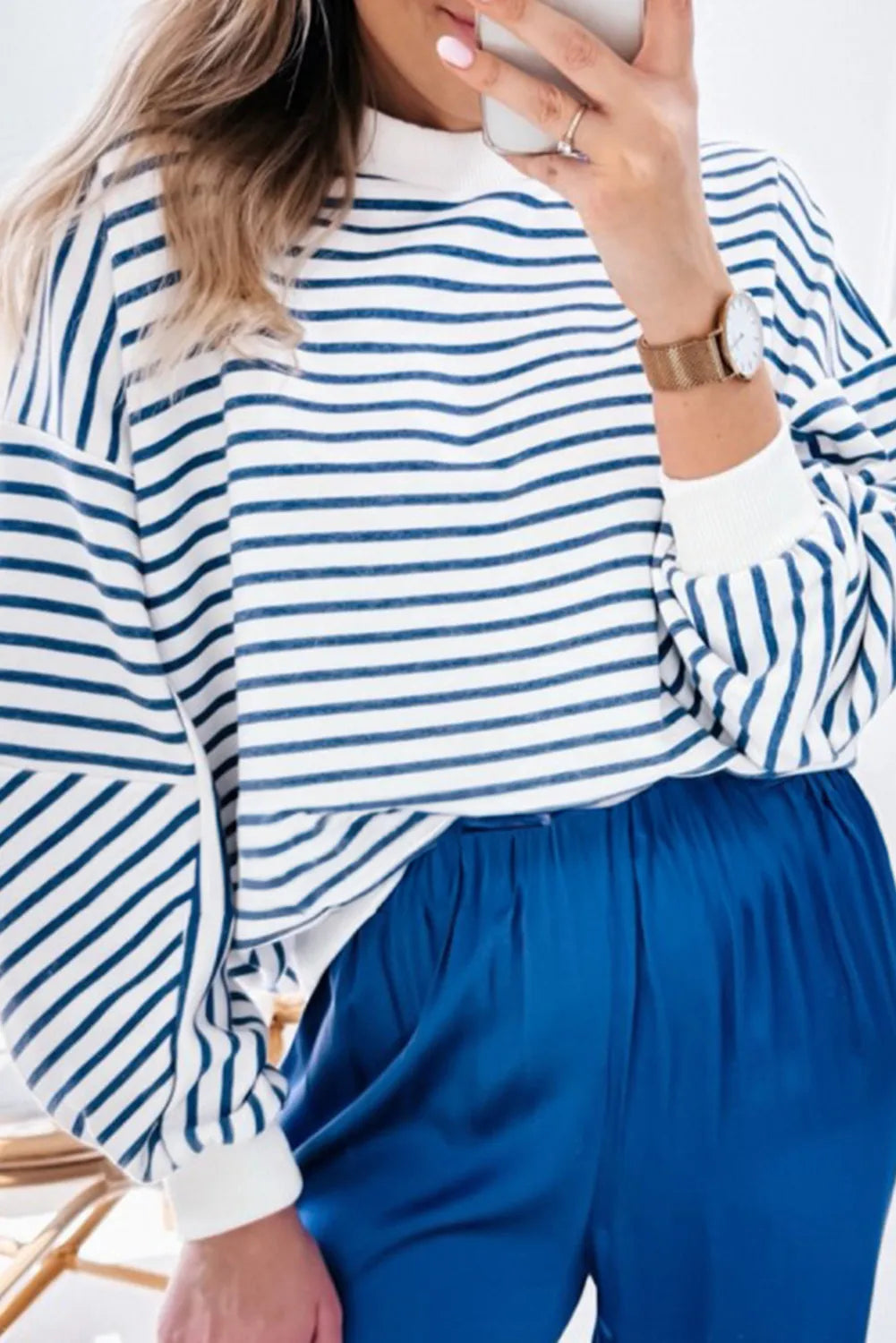 Hazel Blues® |  Striped Dropped Shoulder Long Sleeve Sweatshirt