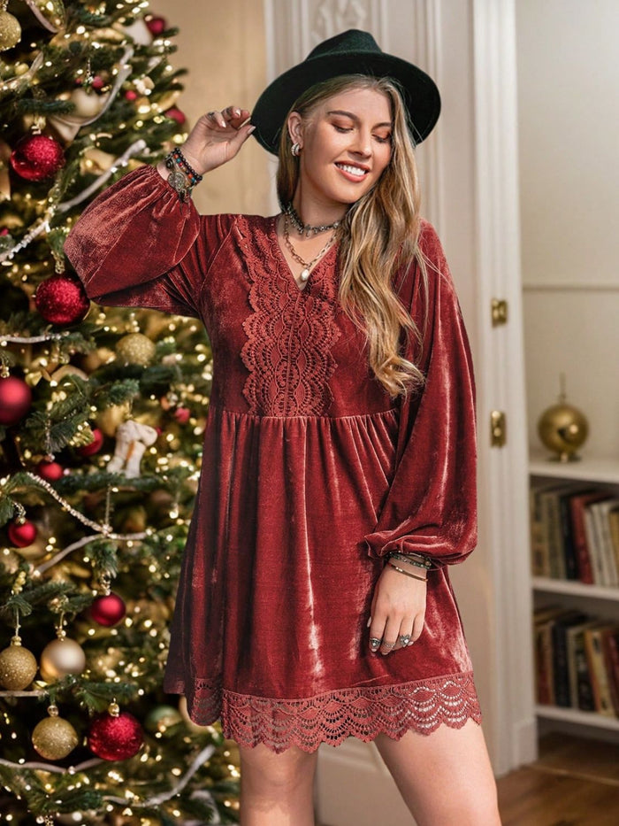 Hazel Blues® | Lace Detail V-Neck Long Sleeve Mini Dress