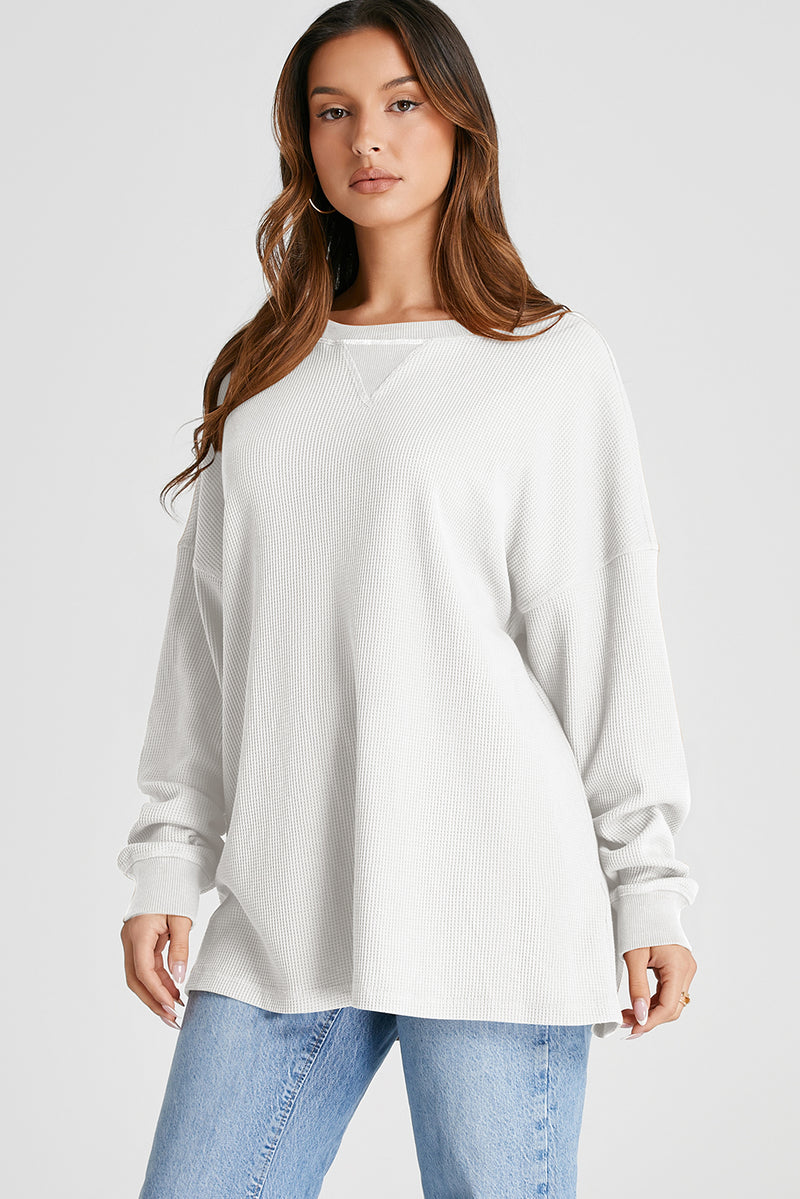 Hazel Blues® |  Waffle-Knit Long Sleeve Sweatshirt