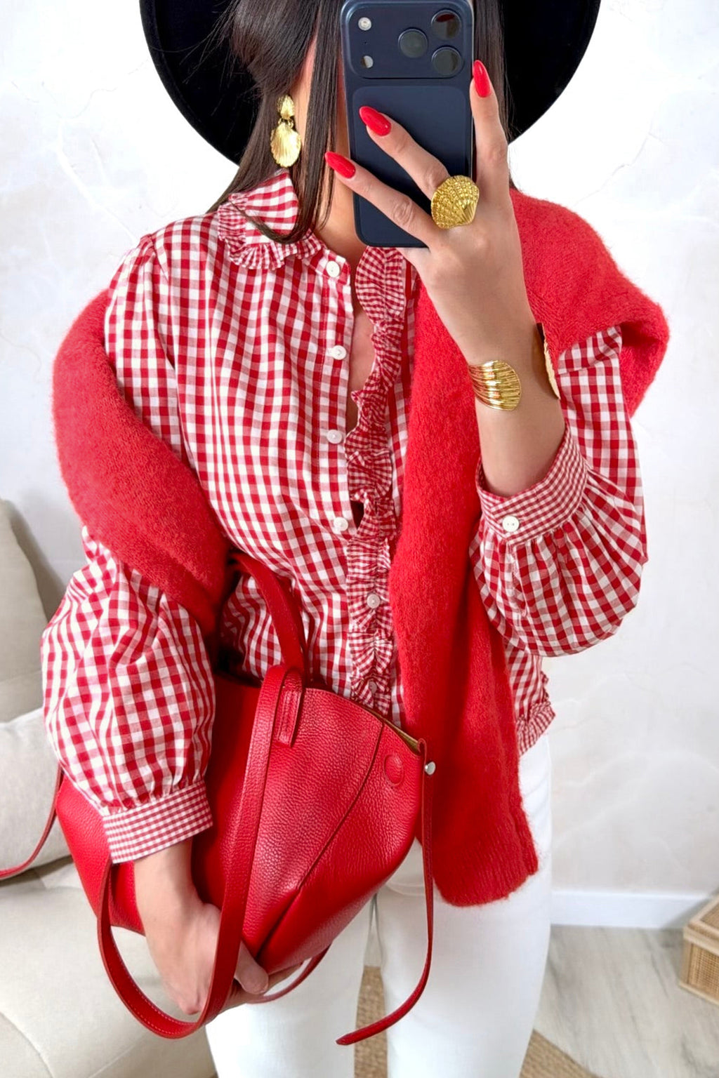 Plaid Long-Sleeve Button-Down Frill Detail Casual Shirt | Plaid Long-Sleeve Button Blouse