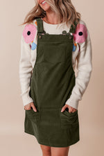 Hazel Blues® |  Vineyard Green Solid Front Pockets Sleeveless Corduroy Overall Dress