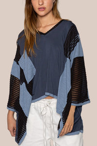 Hazel Blues® |  POL High-Low Contrast V-Neck Top